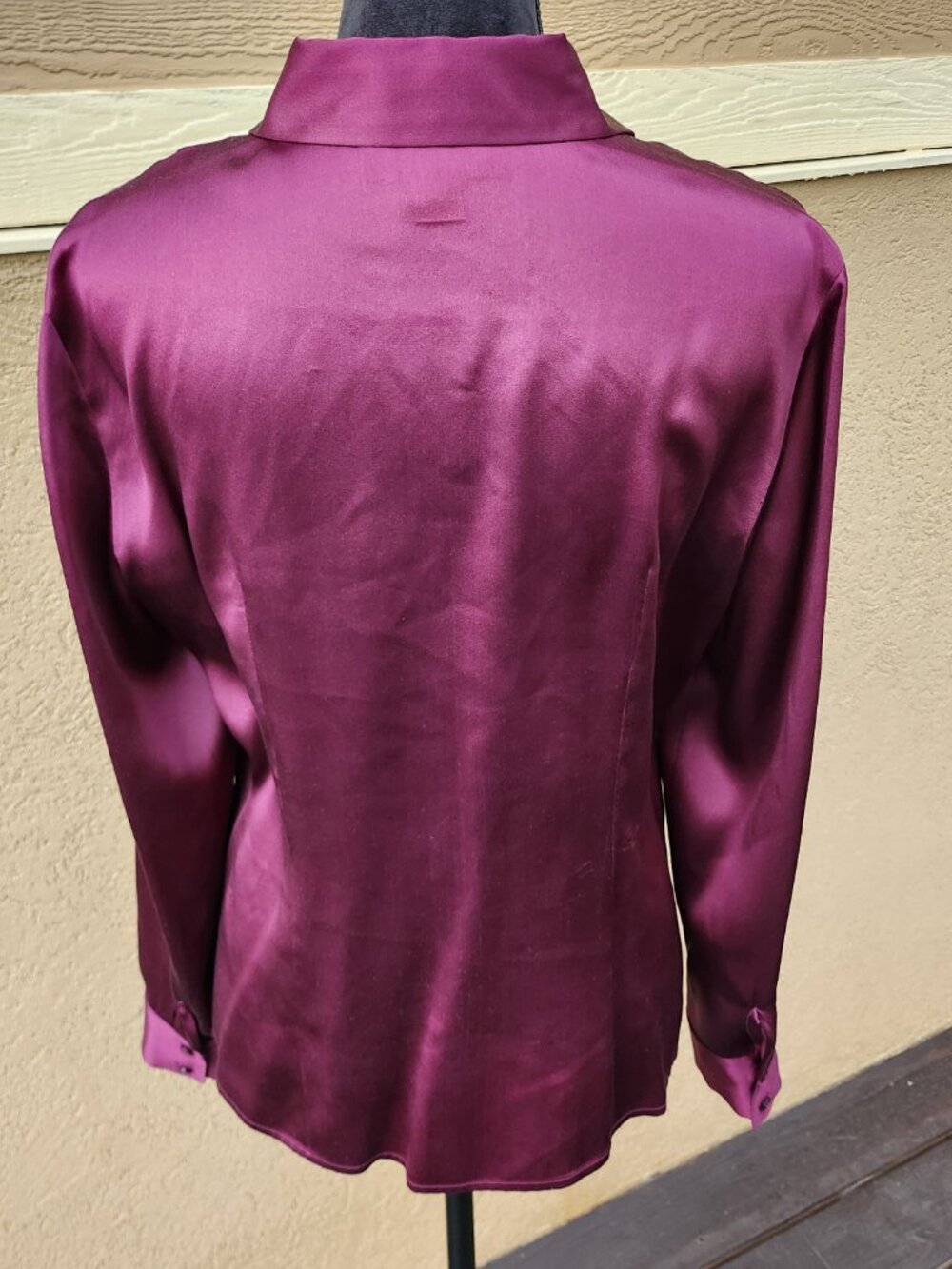 VTG Casual Corner Annex 100% Silk Plum Magenta Long Sleeve Button Down Shirt M - Picture 3 of 11